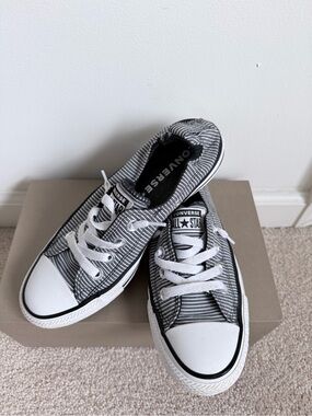 Converse All Star Shoreline Slip Ons Black & White Striped EUC
